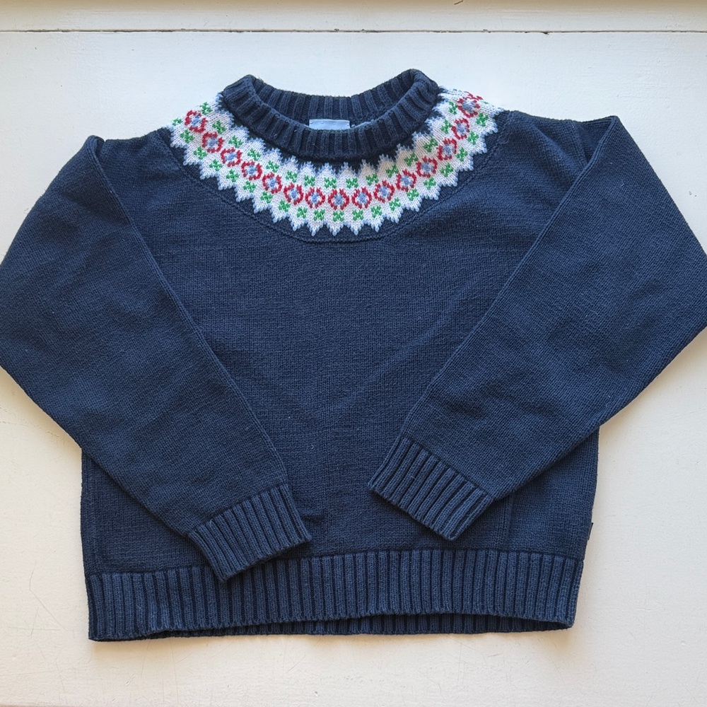 Girls Navy Blue Fair Isle Sweater